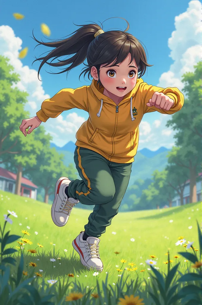 Ai creates animated anime character wearing tracksuit in field school 