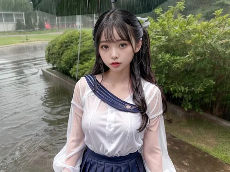 最high quality、high quality、best image quality、8k、最 nothing 、 nothing 、最high quality、masterpiece、    detailed and realistic human body  、very hairy、Realistic face with great detail、 the girl lamenting during the downpour、  detailed and realistic lips、Detail...