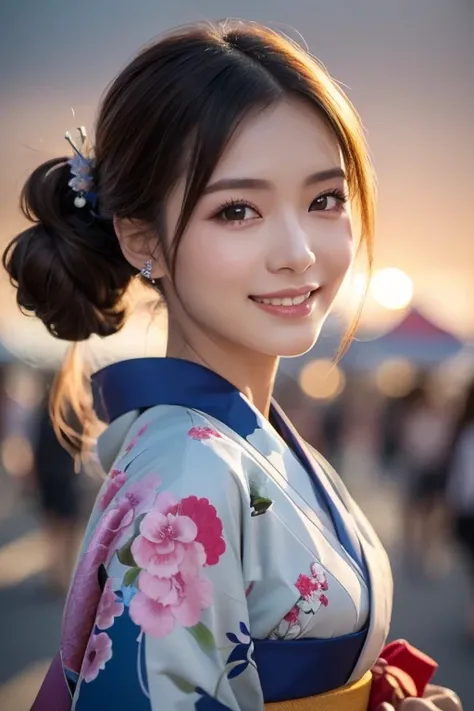 ((( top quality, 8k, Masterpiece))), Clear focus, ( beautiful woman with perfect figure ), slender, ( hairstyles at their best:  up )), ((  kimono: Cane)), street: 1.2 High Definition Face and Skin Textures Detailed Eyes Double Eyelids Random Postures, (sm...