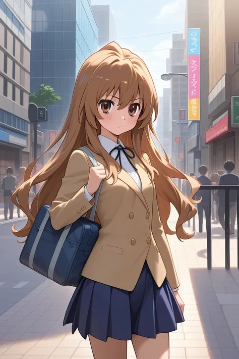 Create Kawashima from the anime Toradora walking in a city