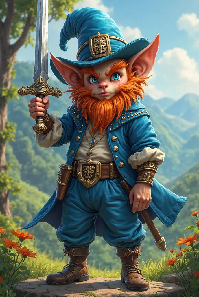  The blue leprechaun Zumrok holds the sword tensely 