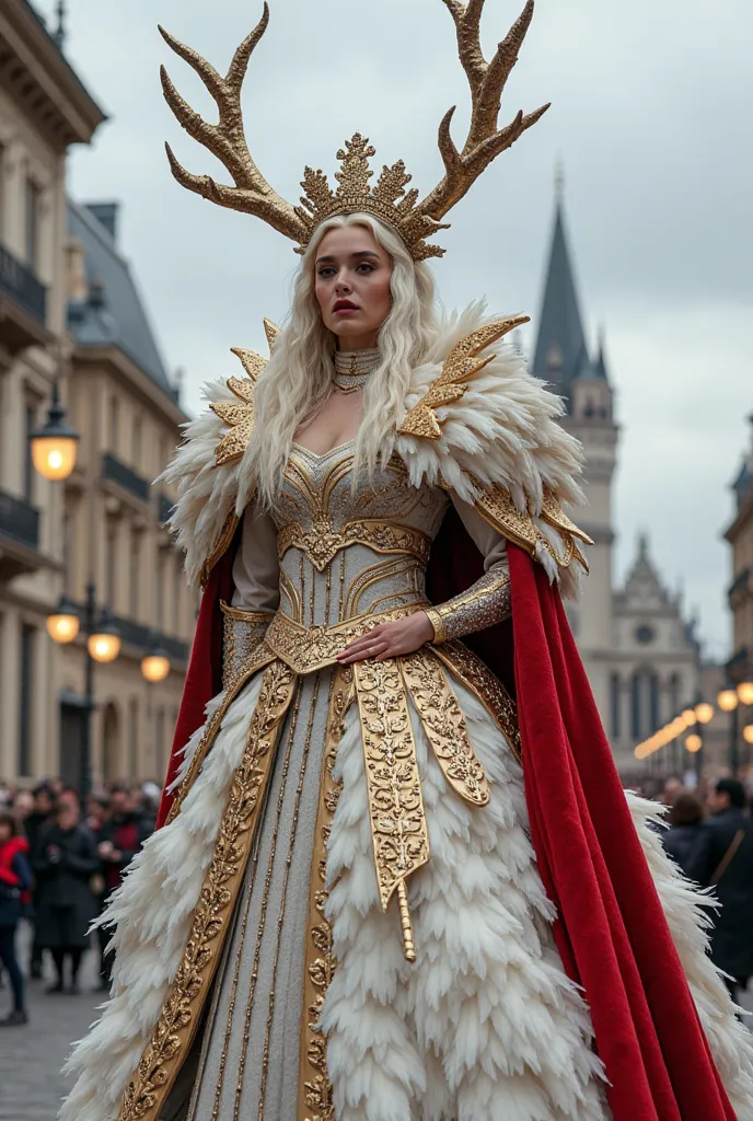 creates a monumental costume of carnival three meters high and three meters wide, with a steel structure and wheels, who wears two antlers half a person's waist. The monumental trane is allusive to the Daenerys Targaryen and her royal castle. The monumenta...