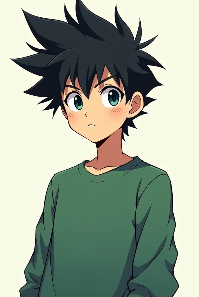 Cartoon Male Anime Poo Style Cool Eyes Black Hair Green Long Sleeves 