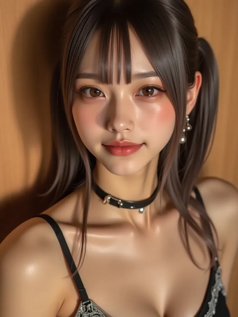 4K - Super sharp, best quality, masterpiece, super high resolution, (reality: 1.4), 1 girl, eyes, cinema lighting, black hair, (earrings, many earrings), raw photo, 8k, (best quality) ,Realistic,(real photos, intricate details),(natural skin texture, detai...