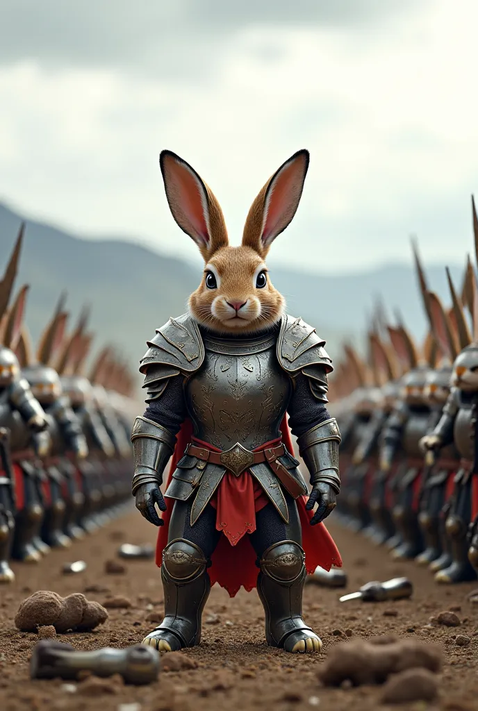 Bunnies in armor lined up ready for battle 