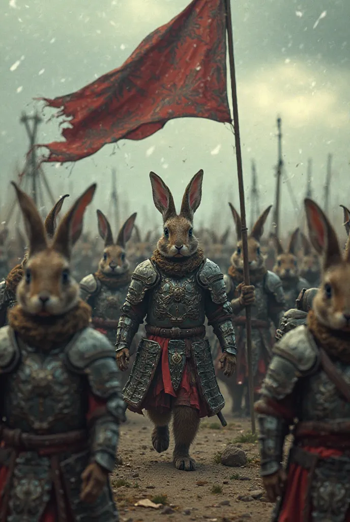 War flag: rabbits in armor have been marching in hate, banging their shields and singing 