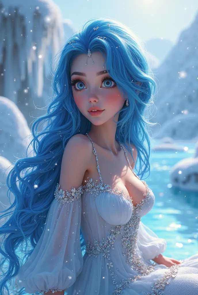 animation,blue hair,good-looking, Ice Background