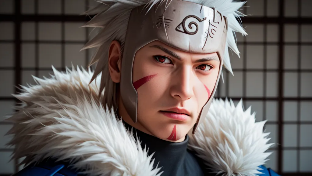 (masterpiece), (best quality), 1boy, tbrm_nrt, white hair, forehead protector, fur trim, japanese armor, portrait, red facial mark, masterpiece, best quality, absurdres, highly detailed, raytracing, masterwork, masterful composition, dynamic movement,full ...