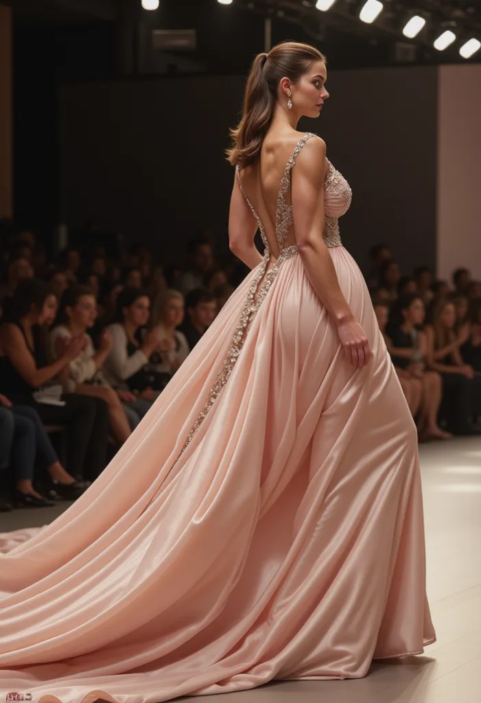 The way that dress drapes over her back is pure fashion perfection on the runway.