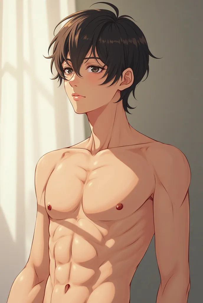 Anime nude male without any clothes or underwear showing penis