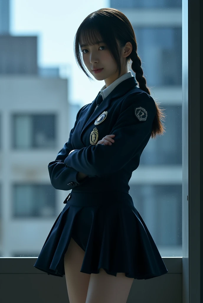 (best quality, masterpiece), (realistic, photo-realistic), High Resolution, complicated details, very detailed, cinematic lighting, full body, viewers, Alone,  Japanese female police officers , standing, Big Breasts, pale skin, (detailed face,  detail eyes...