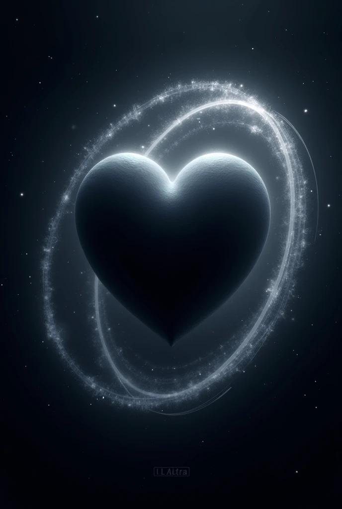 Black heart with white arcs around it, like the planet Saturn.