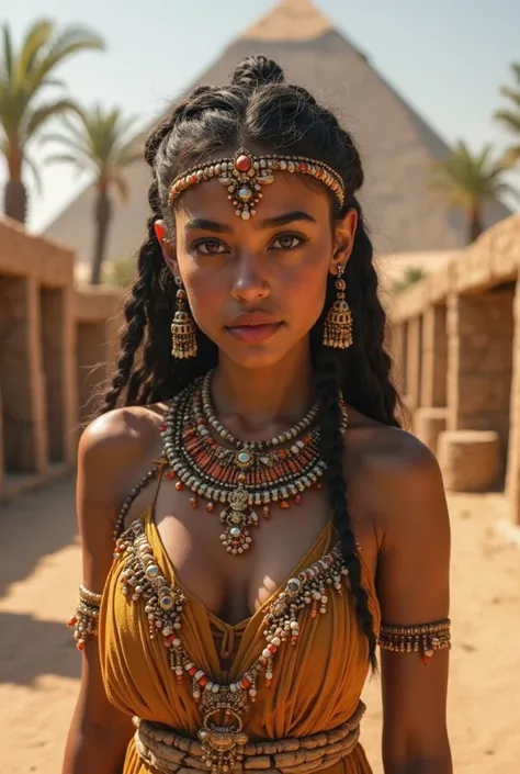 A  girl makes up for anyone from an ancient Egyptian town 