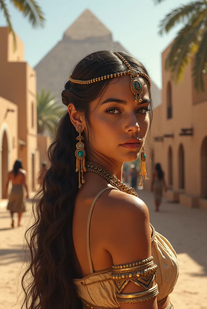 A  girl makes up for anyone from an ancient Egyptian town 