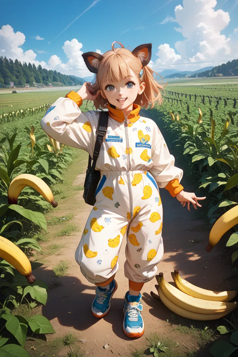 Kitten 3D banana pattern judo suit full body with broken ears Scottish field　I'm cutting bananas