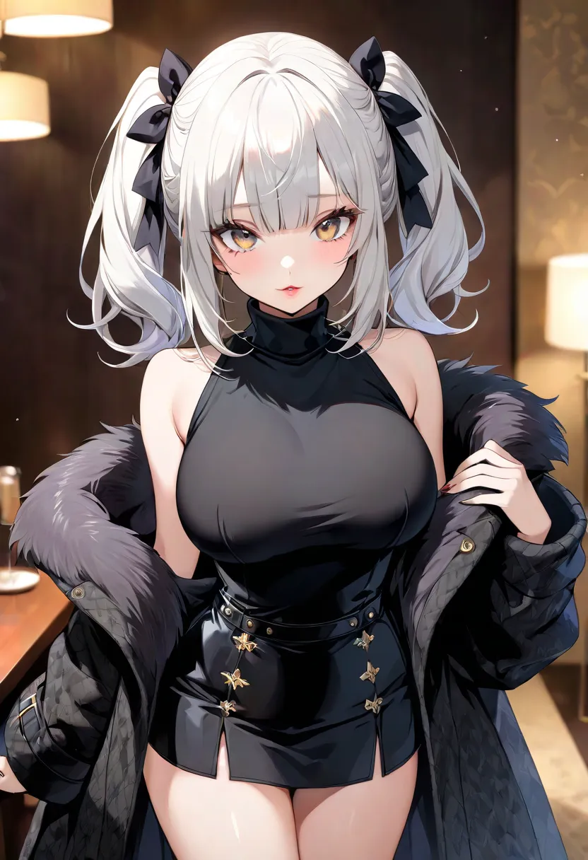    table top,    top quality, shape,    Extremely Detailed, finely,     nothing ,        8k Wallpaper, 完璧なダイナミックな構shape,      beautiful and delicate eyes   , Tokyo Trends冬ファッション,Tokyo Trends＆     wearing a fluffy black luxury mink coat {x} cute hairstyles ...