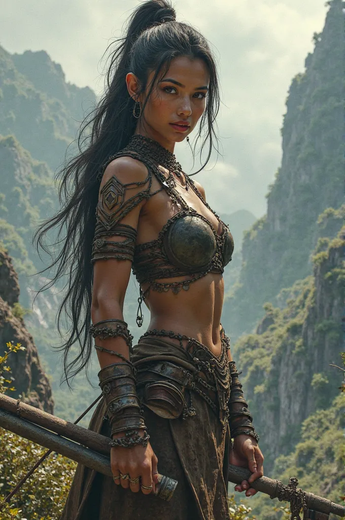 "Dewi Mustakaweni, a beautiful, tomboyish, and sensual female warrior. Realism"