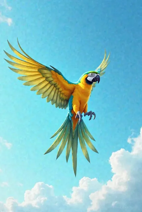 Yellow headed parrot in sky 