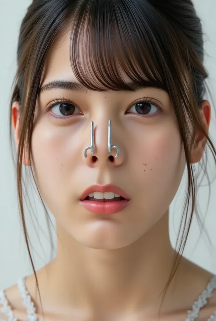 FLUS koaka nao has an open mouth、can see the inside, your nasal cavity is open and you can see the inside, cheeks stretched out, Attention to detail for realistic lashes after drooling , (Open the teary : 1.2), (nose hook with a strap on the top of the hea...