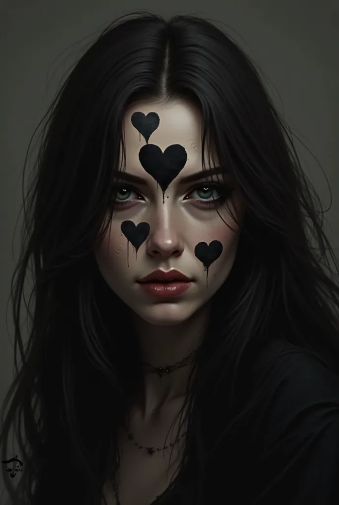 The hearts have to be black and the hair has to cover her eyes.