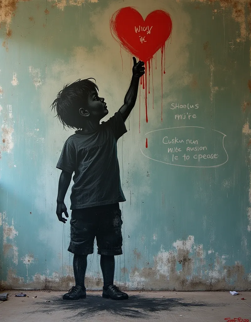  (Banksy's masterpiece: 1.6)、 (graffiti drawn on blackboard: 1.8), (best quality, masterpiece), , classroom,  chalkboard, peace now