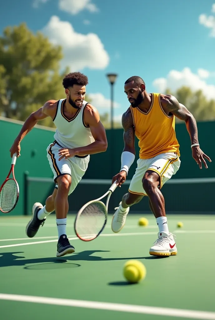 stephen curry and lebron playing tennis