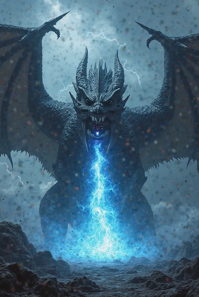 A giant black dragon that breathes blue fire 