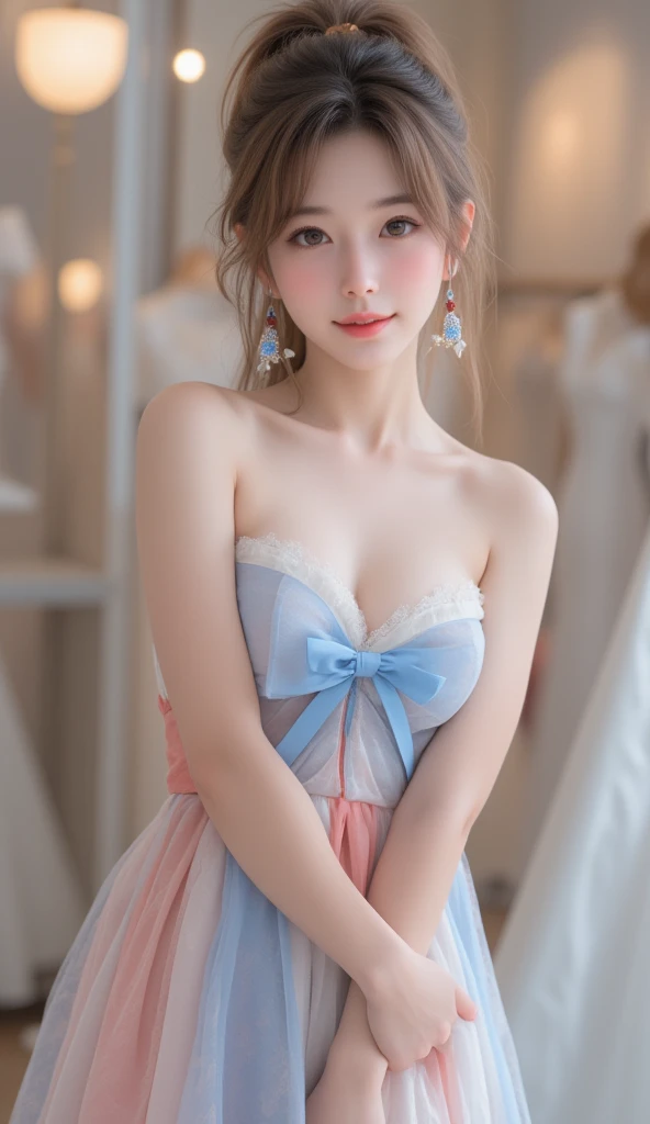 ((  Super Cute Young Face  :1.1),(  Sparkling Clear Glamorous Eyes  :1.1), (Japanese idol's face :1.1),  A Girl, Very Beautiful Cute Girl  ,(Baby Face:1.2),(18 years old:1.2),Delicate, smooth and soft straight brown hair, fair skin,(Happy and cheerful smil...