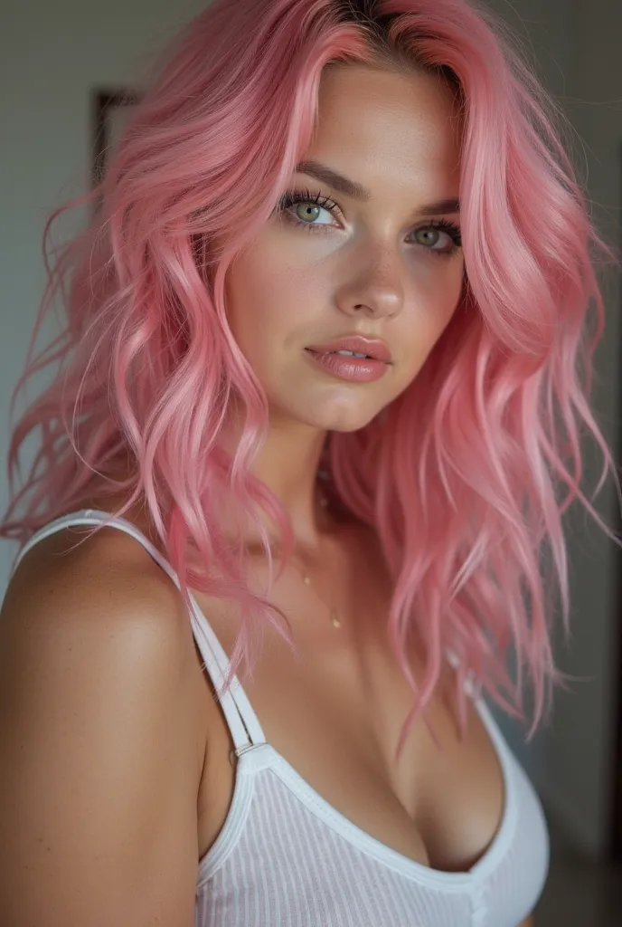 Make me a porn of a woman with pink hair