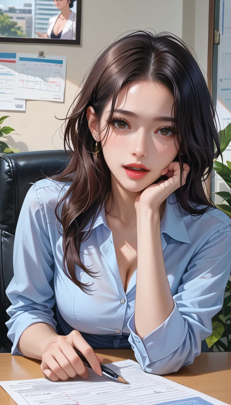 masterpiece, best quality, realistic, photo-realistic, images of Japanese women wearing office lady uniforms in high res, complicated details, sharp concentration, detailed face, (Focus on Your FACE),open your mouth wide,{{x}},at office,viewers, crawl unde...