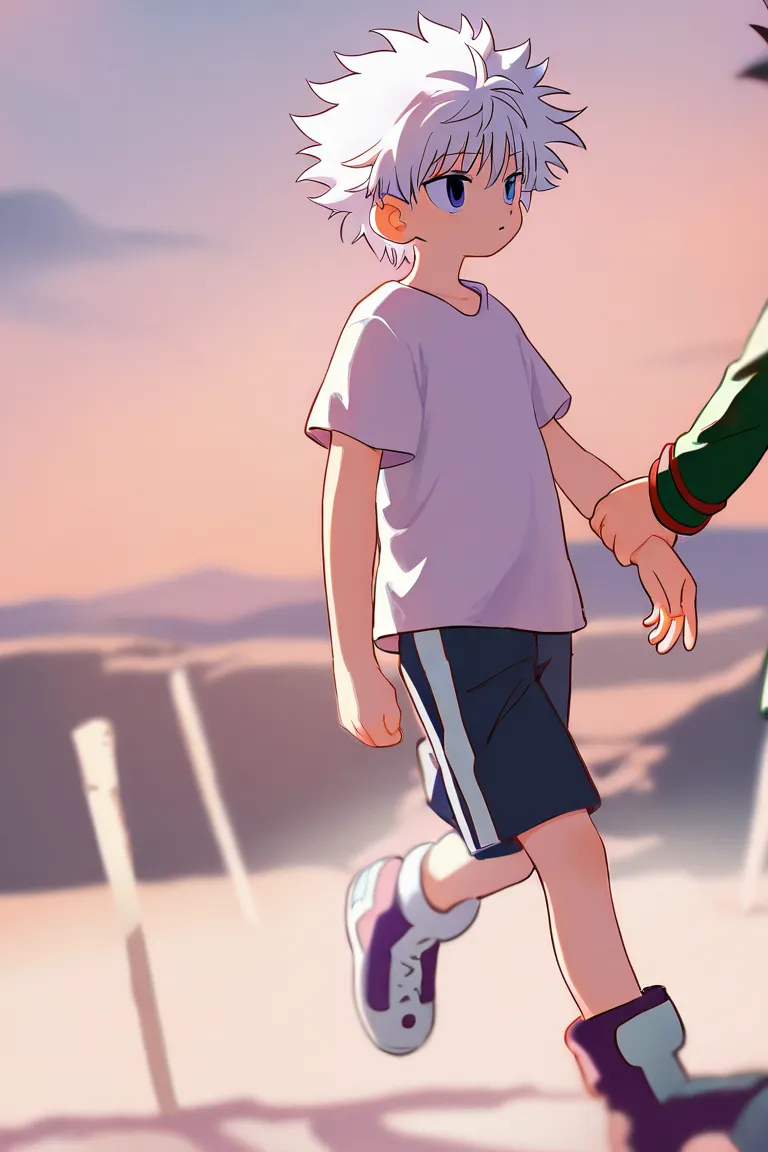 killua zoldyck, gon freecss, 2boy, holding another’s arm, 