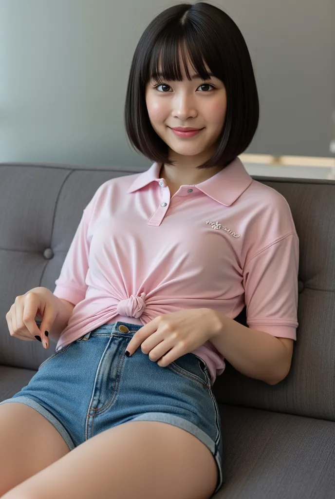 masterpiece, best quality,ultra-detailed,extremely detailed,4K,8K, best quality,beautiful,ultra detailled body,high resolution,Perfect Pixel,Realistic,photo quality,Detailed skin,18-years old japanese girl,(denim hot pants:1.2),black hair,short bob hair,(T...