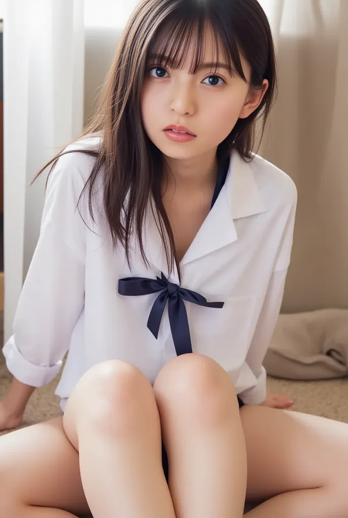 (((((young girl:2.86))))),(masterpiece,Best Quality:1.9),【8k,Original Photo,nsfw, Detailed skin,Detailed pores ,student uniform,[Little cute,(((Young face ):1.7)),(( young body ):1.6), Reality,  Hotel Room、(lean forward，Then all limbs are on the ground:1.6...