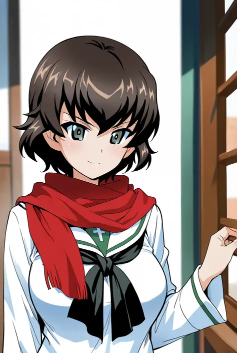 caesar \(girls und panzer\),ooarai school uniform,,red scarf,1girl,solo,