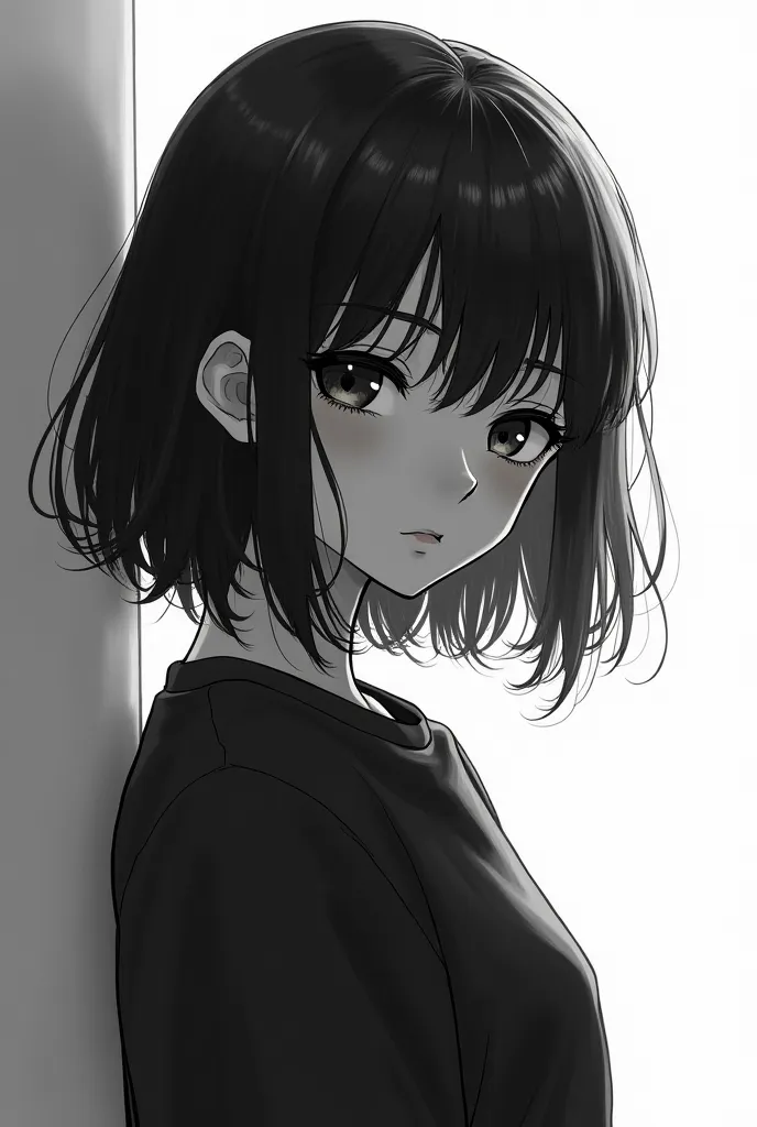 Generate a drawn anime girl in black and white 