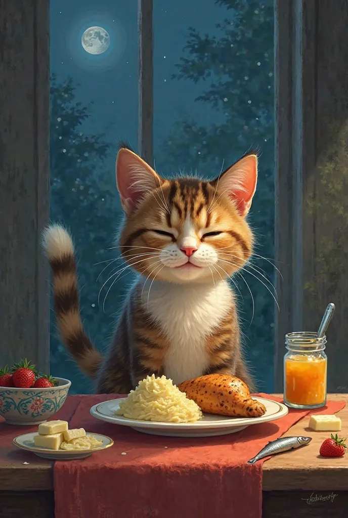 Whiskers’ Secret Feast

Whiskers the cat had a secret. Every night, when the house was quiet and the humans were asleep, he prepared a special feast just for himself.

During the day, he was just an ordinary cat—lounging in sunbeams, batting at toy mice, a...