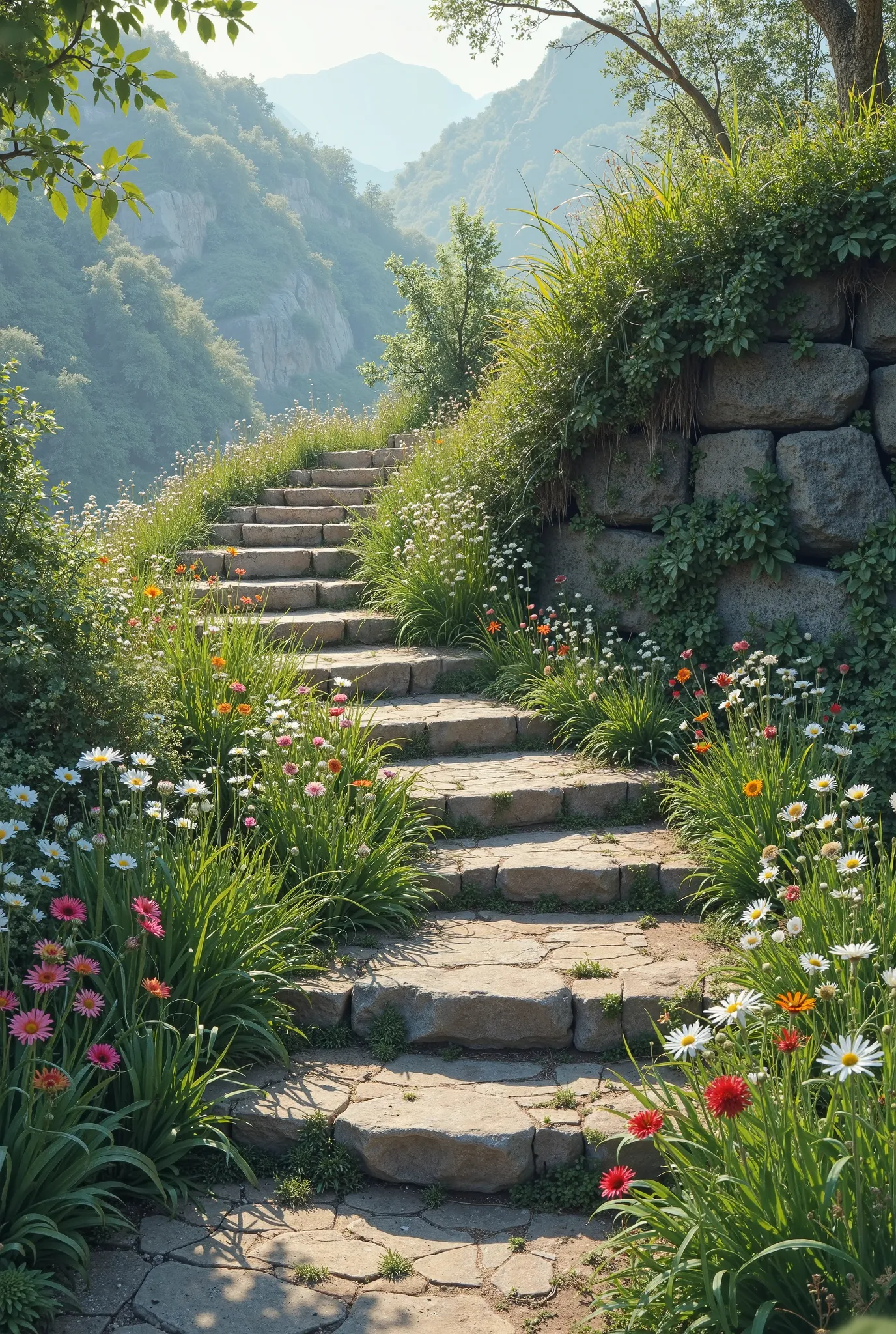 A set of steps led out of the road and led to the embankment.