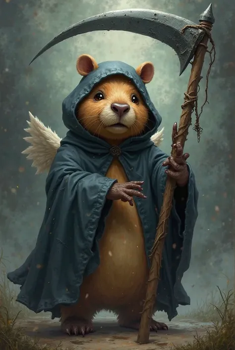 Capybara cartoon disguised as an angel of death