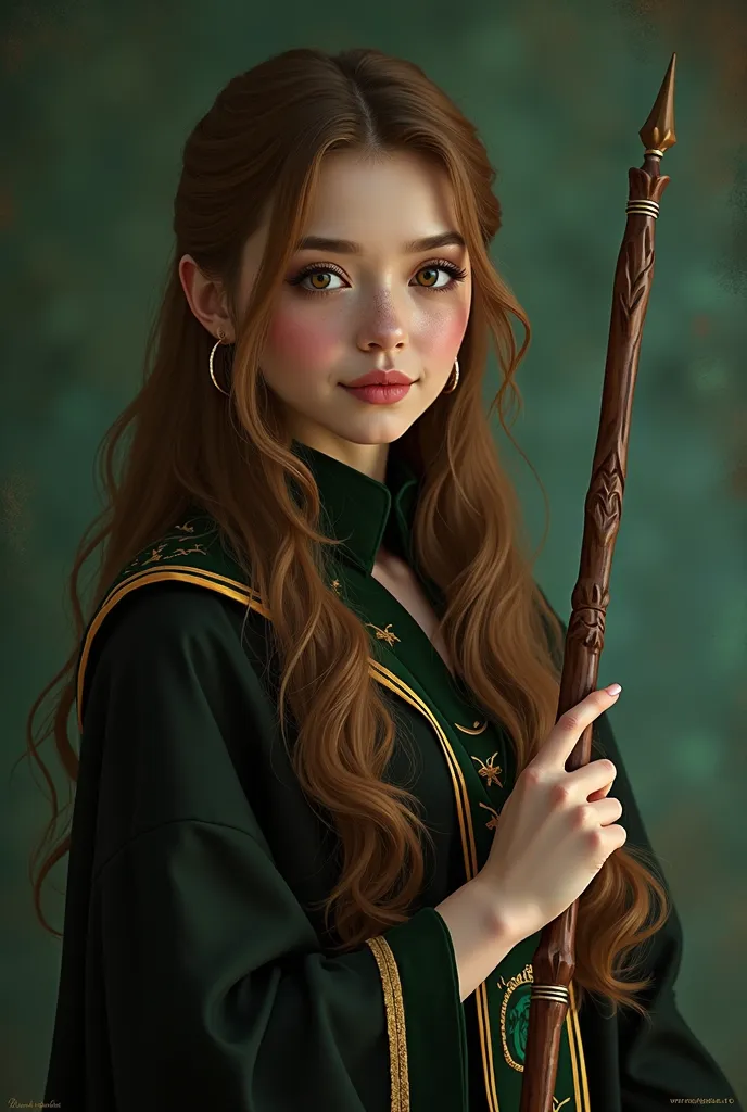 a serene and beautiful slytherin witch, reminiscent of hogwarts, stands elegantly with a subtle smile, her porcelain-like yet strong complexion radiating,detailed anime portrait,high anime quality,anime style, anime masterpiece,intricate details,anime skin...