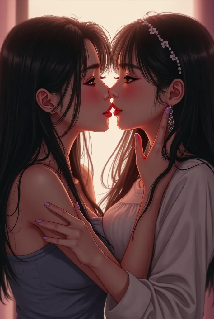 Jennie and Lisa from the kpop band Blanckpink giving each other a little kiss