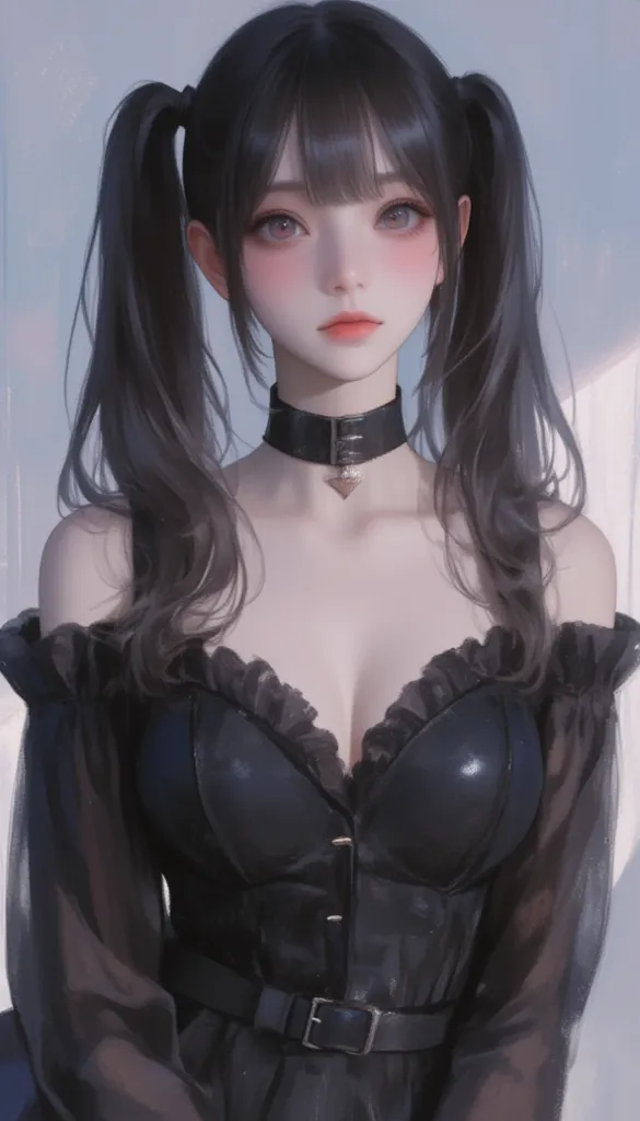 1 girl, Alone, bungs、ぱっつんbungs、High Resolution度, long hair, masterpiece, long hair,    black hair, big breasts、Twin Tails, とてもlong hair,  quick, Bangs, 大きなChest for Men, Chest for Men, Red Eyes、 gothic、  frill、  thighs、beautiful、 beauty、white skin、ribbon、b...