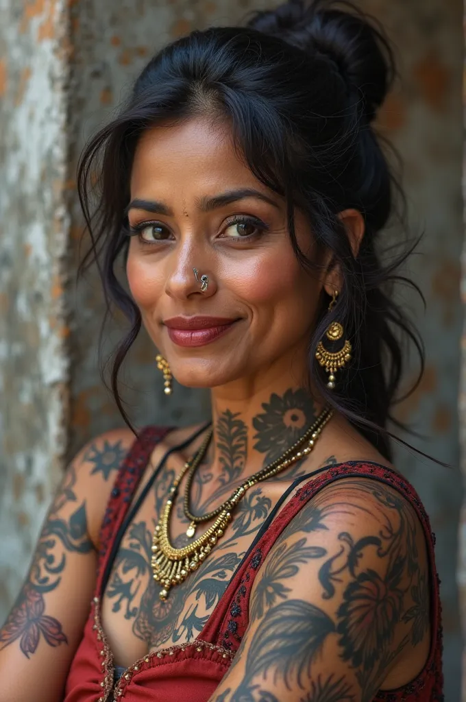 Indian mom with morden hot tattoos 