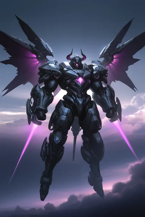 Design a highly detailed and visually striking image of advanced futuristic demon-themed full body nanotech armor for a human. The armor should blend elements of dark fantasy with cutting-edge futuristic technology, incorporating sleek metallic surfaces, g...