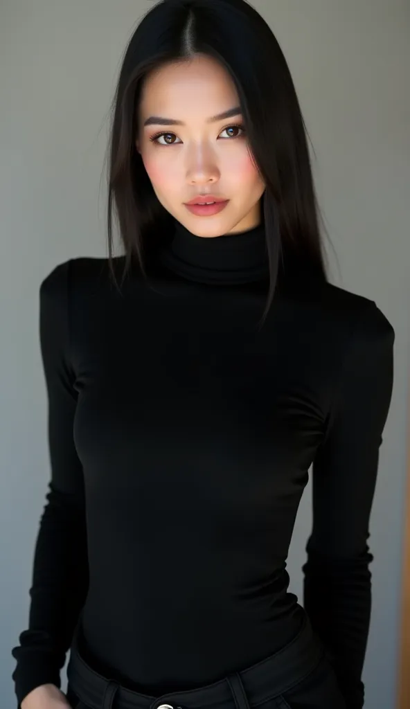 (8k, best quality, masterpiece, ultra high resolution:1.2), Photograph of a very tall, very thin, slender, with hard, very thin, very protruding thick, spiky, bulging boobs, soft-faced, plump-faced, oval-faced, black-haired woman, with very, unrealisticall...