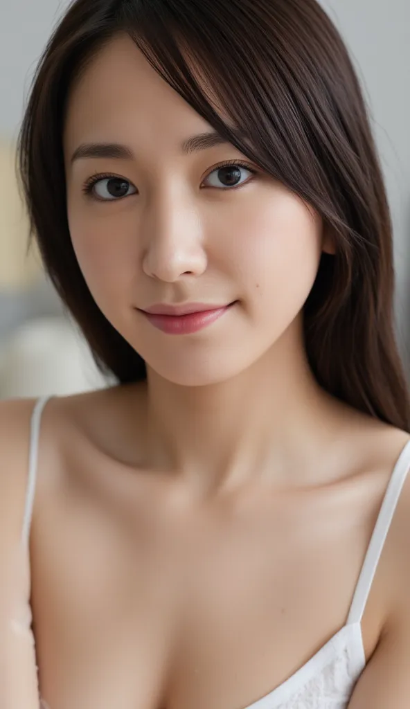 The high resolution photograph of a young beautiful Japanese woman with straight long black hair, an elegant lady with smile,,, masterpiece, amazing quality, photo-realistic, sharp focus, professional lighting, studio lighting, dslr, film grain, light refl...