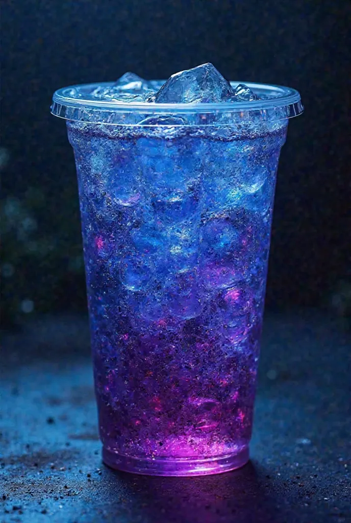 Give me a dark blue purple soda drink in a clear plastic 22oz cup with strawless lid