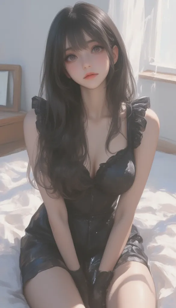 1 girl, alone, Bangs、ぱっつんBangs、High Resolution度, long hair, masterpiece, long hair,   black hair, Big Breasts、Twin Tails, とてもlong hair,  quick, bungs, 大きな男性用Chest for Men, 男性用Chest for Men, Red Eyes、 boobs、Twin Tails、gothic、   frill、   thighs、beautiful、 be...