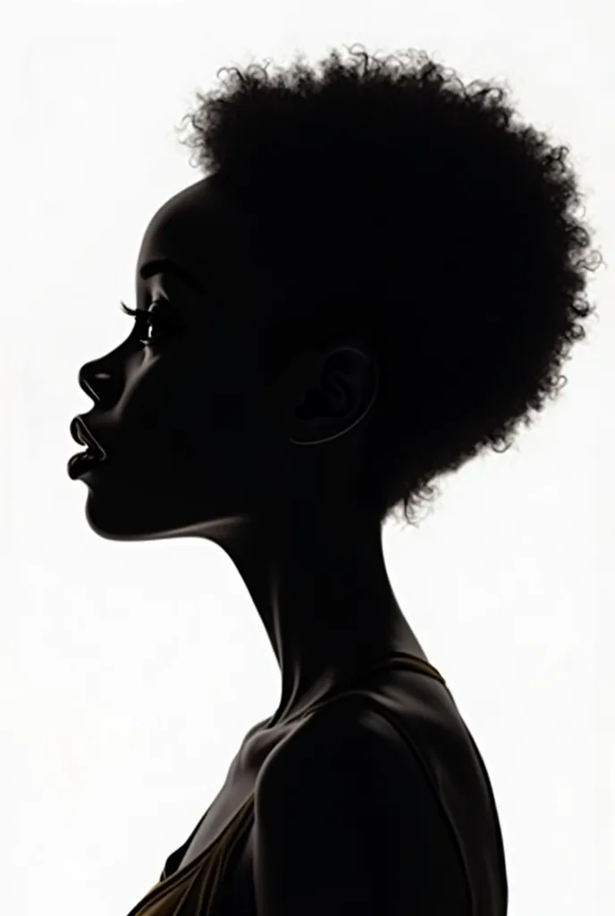 Black silhouette of an African-Caribbean girl in profile, Fine features, drawn in comic style but with a nostalgic touch and a white background