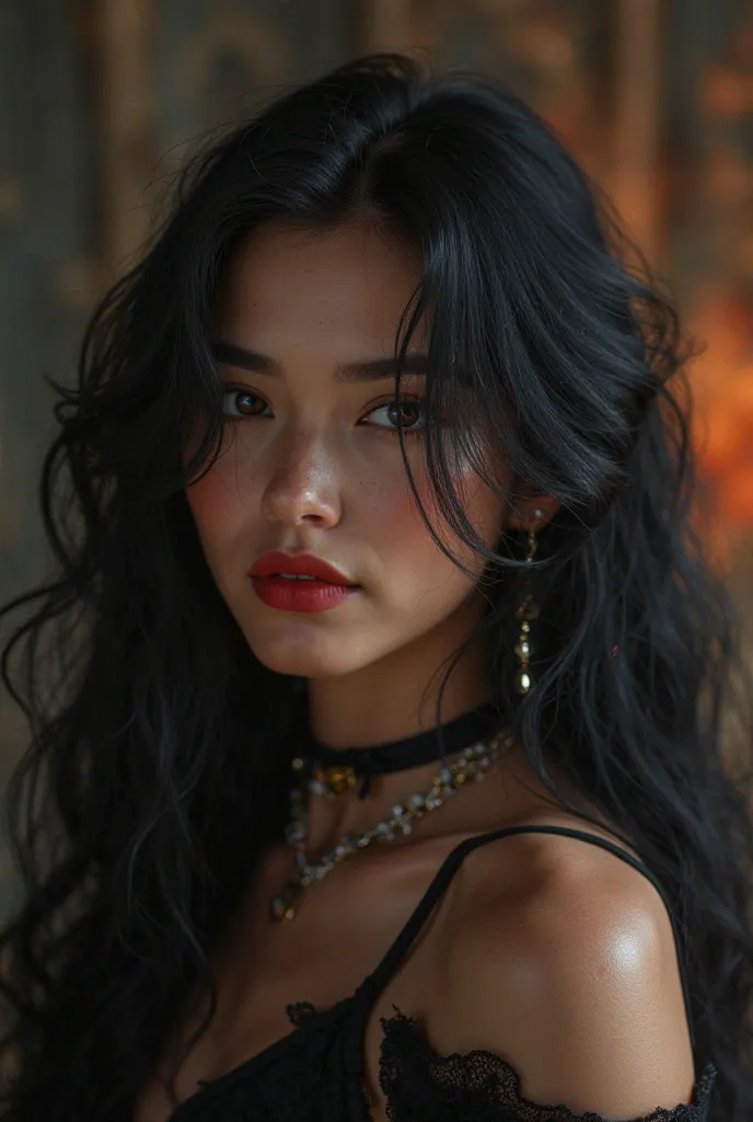 ((RAW photos),  absurd, (absurd resolution)), masterpiece, best quality, (Extremely detailed 8k unity CG wallpaper), (best illustration), (best shade), Realistic lighting, detailed and beautiful shine, (( 21 years old)), chica, long black hair, black queen...