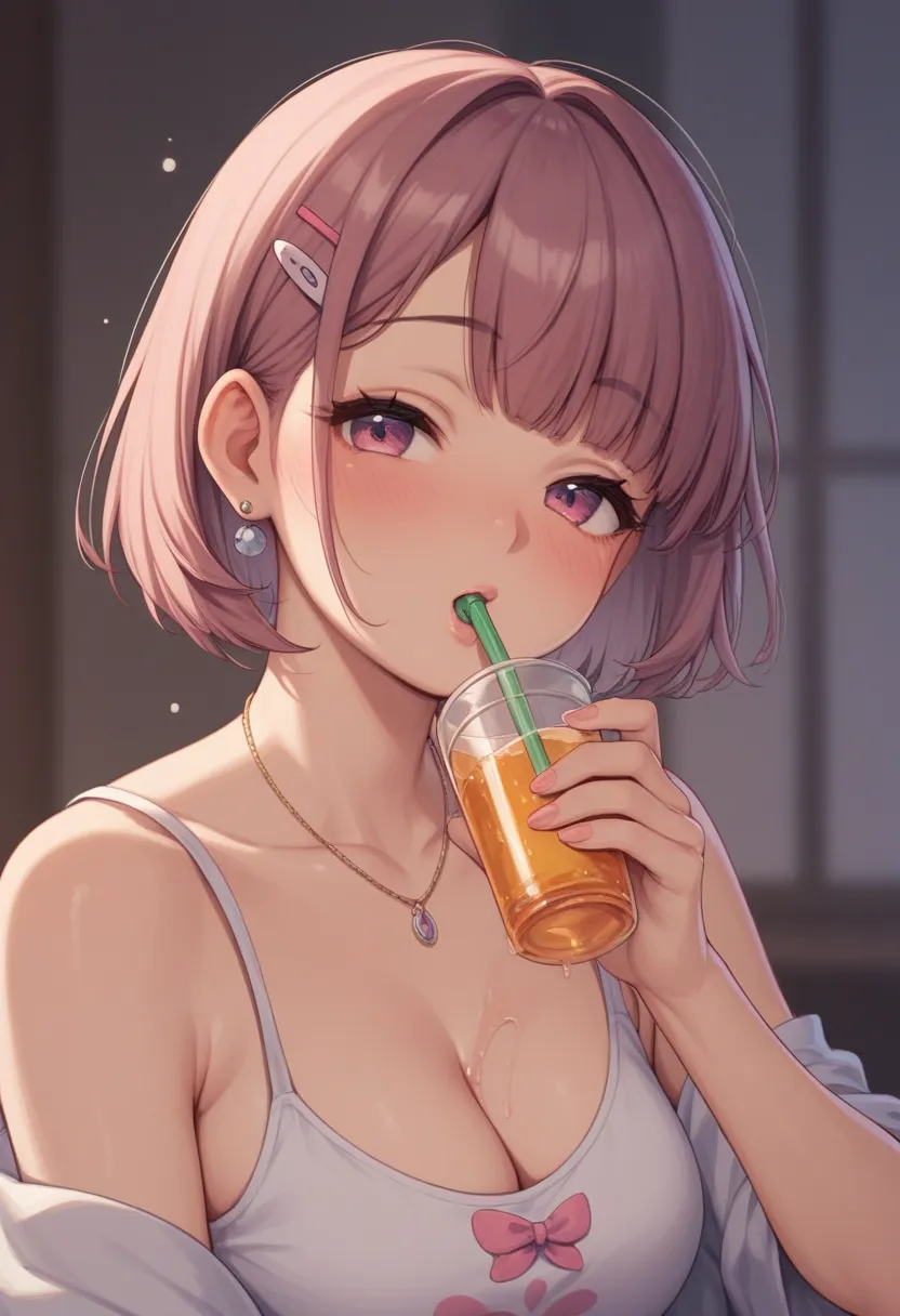 Nene somono, short hair,  drinking, drunk